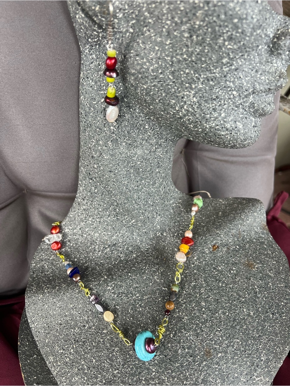 Multicolor Beaded Pendant Necklace - Vibrant Blue, Red, Yellow & More